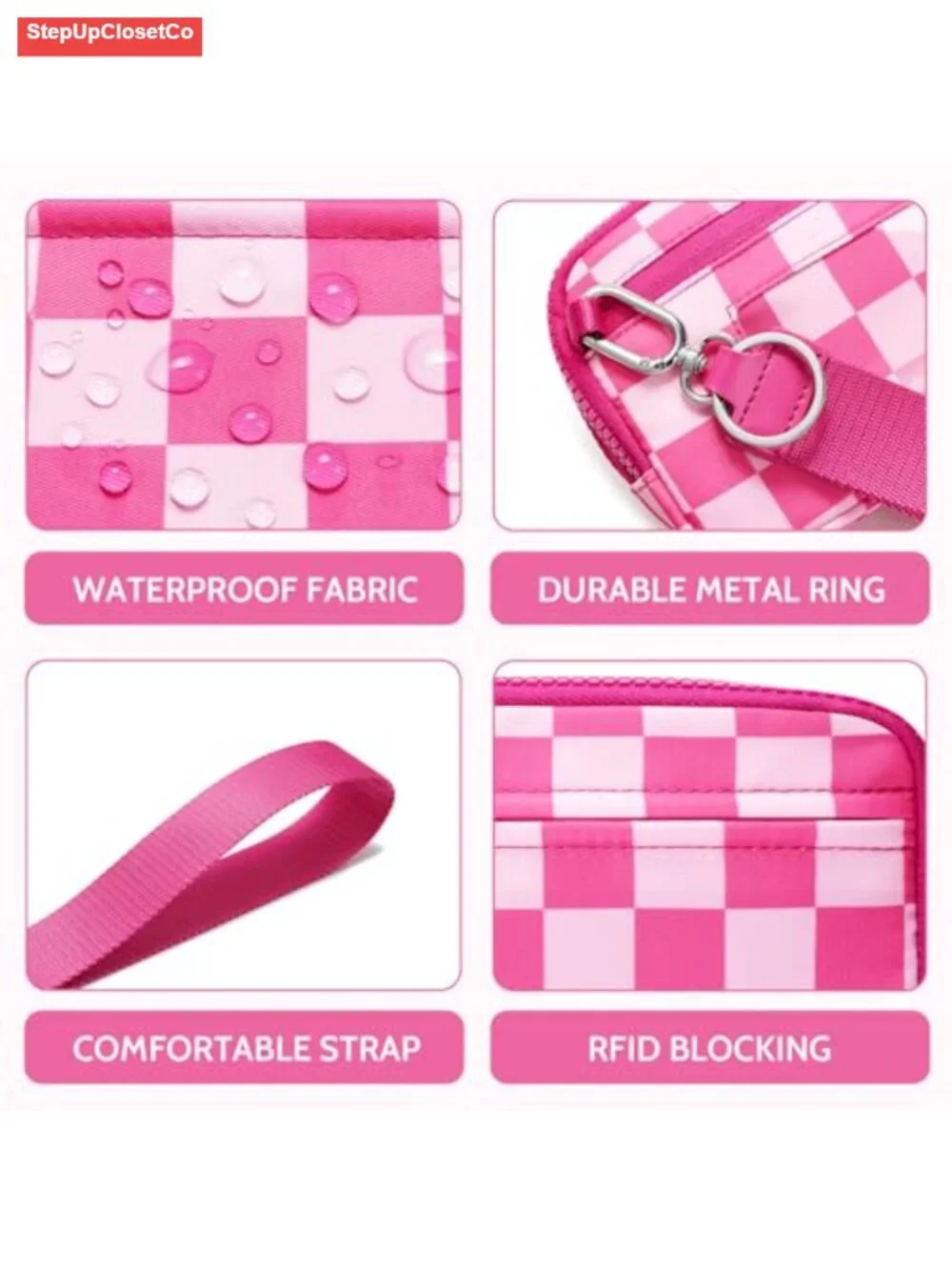 Wristlet RFID Blocking Convertible Crossbody Bag with 4 Zippers